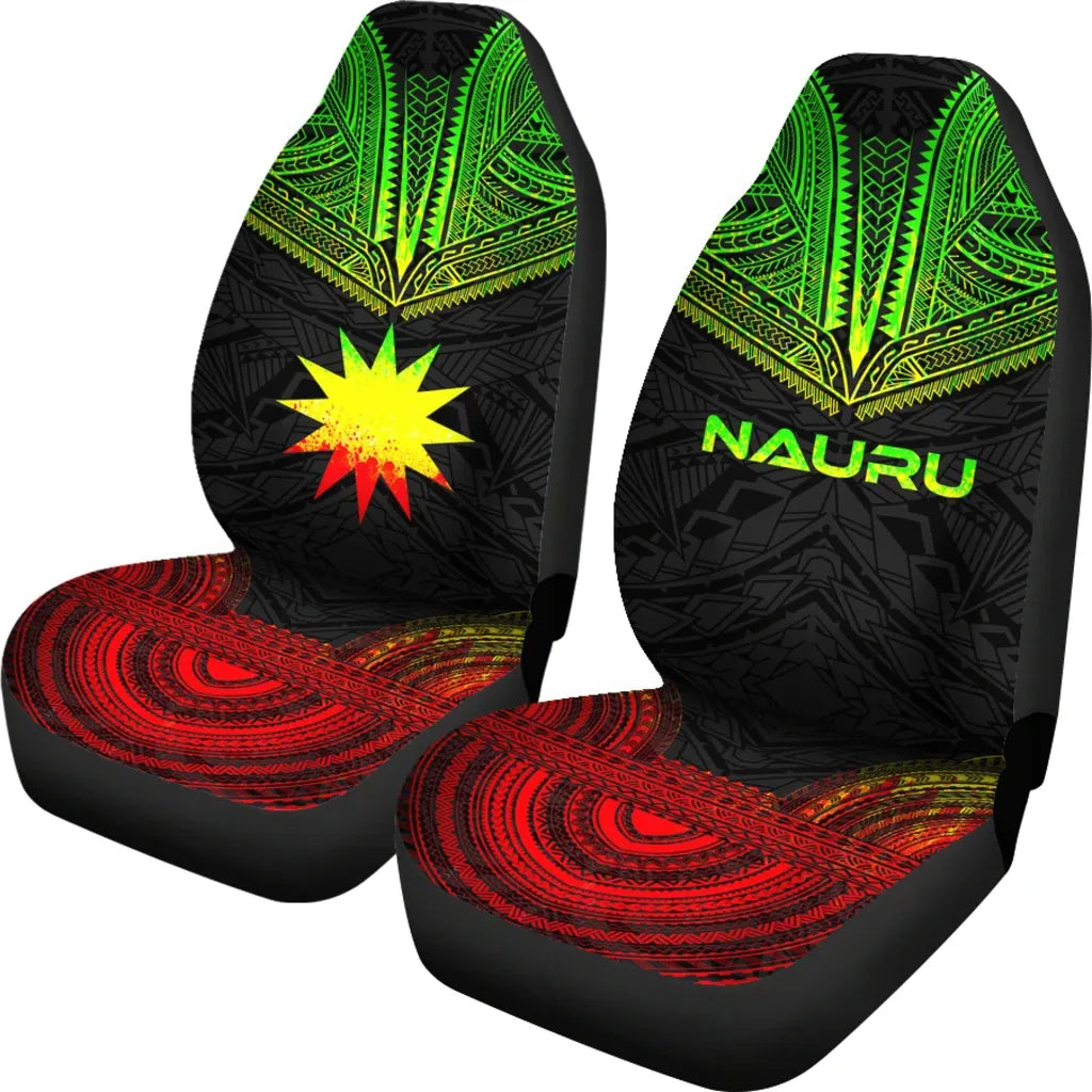 Nauru Car Seat Cover - Nauru Flag Polynesian Chief Tattoo Reggae Version