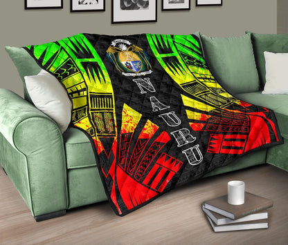 Nauru Premium Quilt - Nauru Coat Of Arms Polynesian Reggae Tattoo