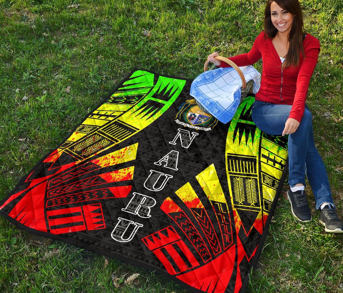 Nauru Premium Quilt - Nauru Coat Of Arms Polynesian Reggae Tattoo