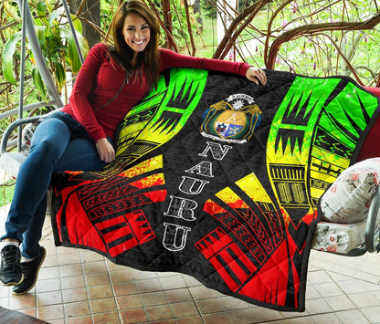 Nauru Premium Quilt - Nauru Coat Of Arms Polynesian Reggae Tattoo