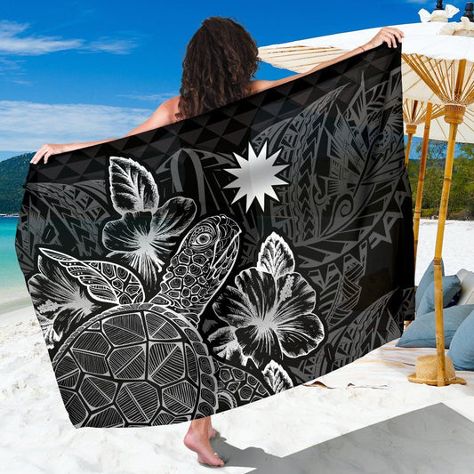 Nauru Sarong - Turtle Hibiscus Pattern Black