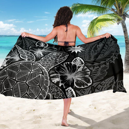Nauru Sarong - Turtle Hibiscus Pattern Black