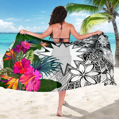 Nauru Sarong White - Turtle Plumeria Banana Leaf