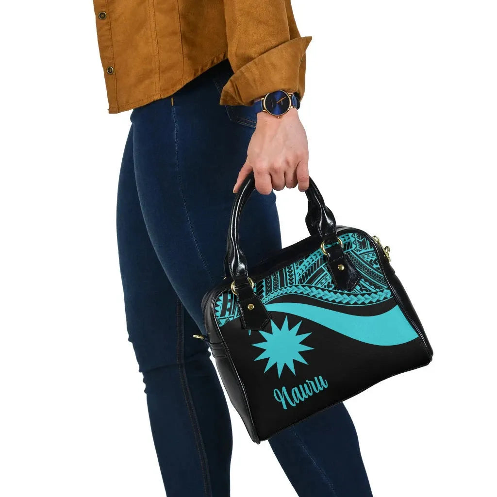 Nauru Shoulder Handbag - Turquoise Polynesian Tentacle Tribal Pattern