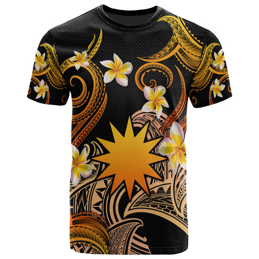 Nauru T-shirt - Custom Personalised Polynesian Waves with Plumeria Flowers (Orange)