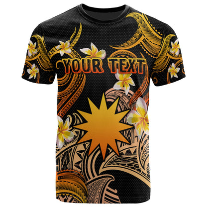 Nauru T-shirt - Custom Personalised Polynesian Waves with Plumeria Flowers (Orange)