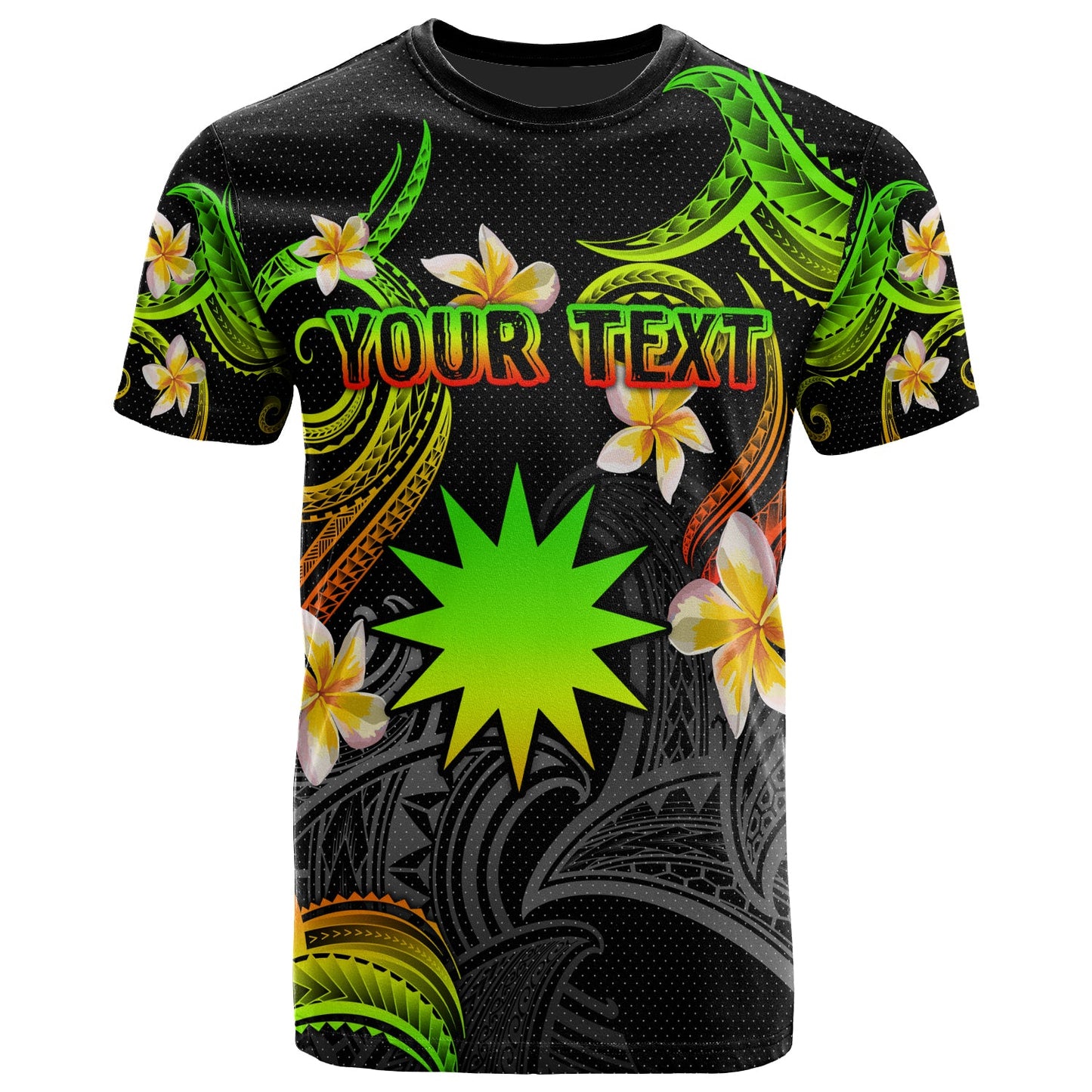 Nauru T-shirt - Custom Personalised Polynesian Waves with Plumeria Flowers (Reggae)