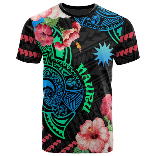 Nauru T-Shirt - Polynesian Pride with Hibicus Flower Tribal Pattern