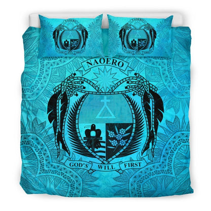 Nauru Duvet Cover Set - Nauru Coat Of Arms Turquoise