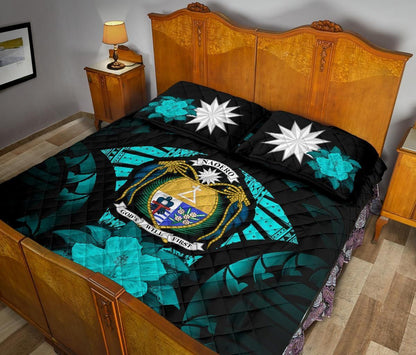 Nauru Polynesian Quilt Bed Set Hibiscus Turquoise