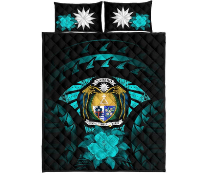 Nauru Polynesian Quilt Bed Set Hibiscus Turquoise