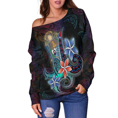 Nauru Women Off Shoulder Sweater - Plumeria Flowers Style
