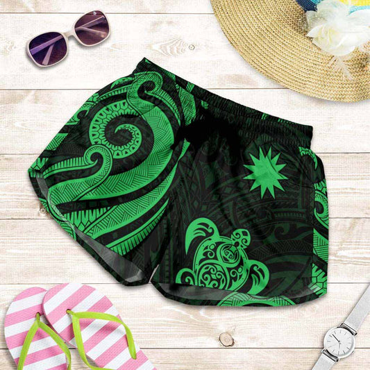 Nauru Women Shorts - Green Tentacle Turtle