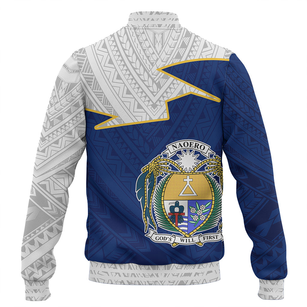 Nauru Baseball Jacket Polynesian Tattoo Flag And Coat Of Arms