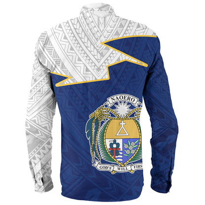 Nauru Long Sleeve Shirt Polynesian Tattoo Flag And Coat Of Arms
