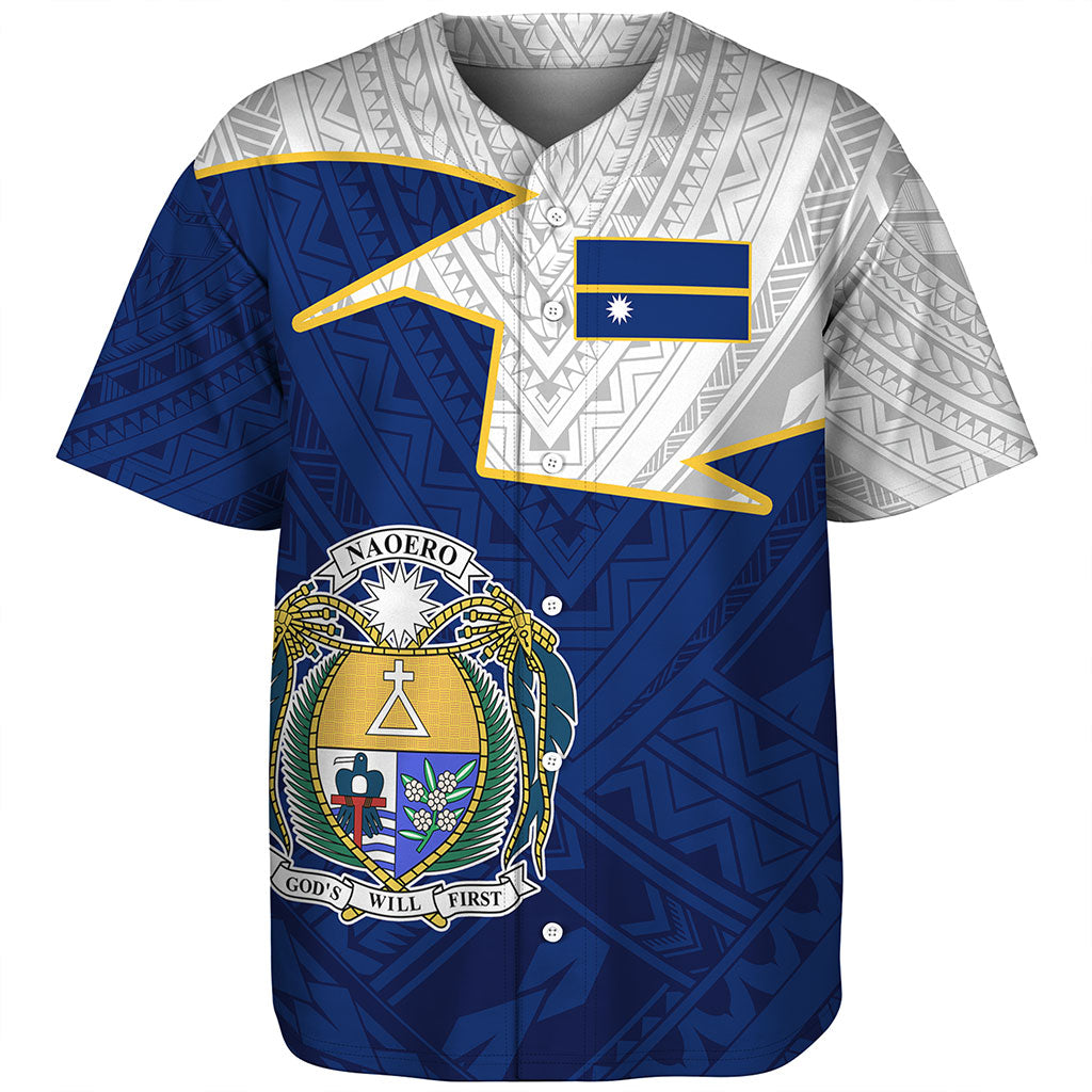 Nauru Baseball Shirt Polynesian Tattoo Flag And Coat Of Arms