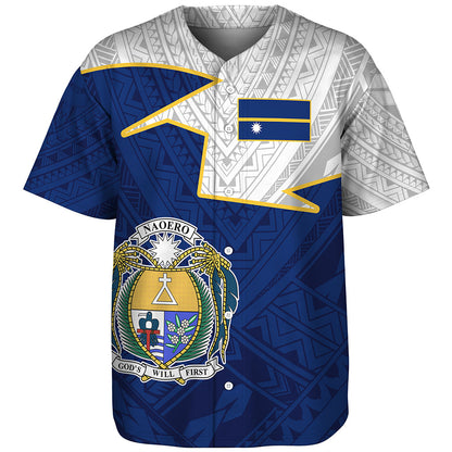 Nauru Baseball Shirt Polynesian Tattoo Flag And Coat Of Arms