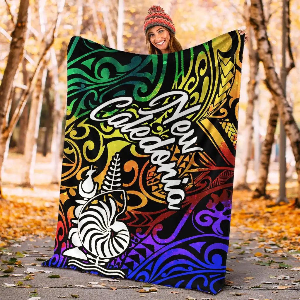 New Caledonia Premium Blanket - Rainbow Polynesian Pattern
