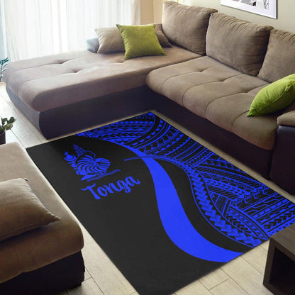 New Caledonia Area Rug - Blue Polynesian Tentacle Tribal Pattern