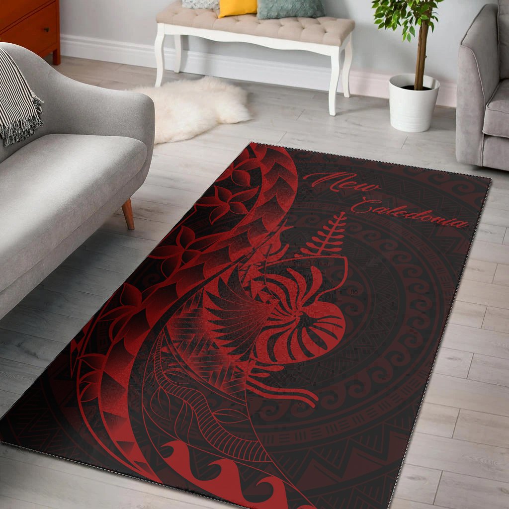 New Caledonia Area Rug - Polynesian Pattern Style Red Color