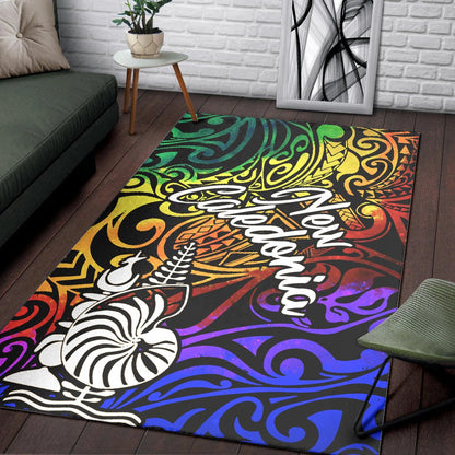 New Caledonia Area Rug - Rainbow Polynesian Pattern