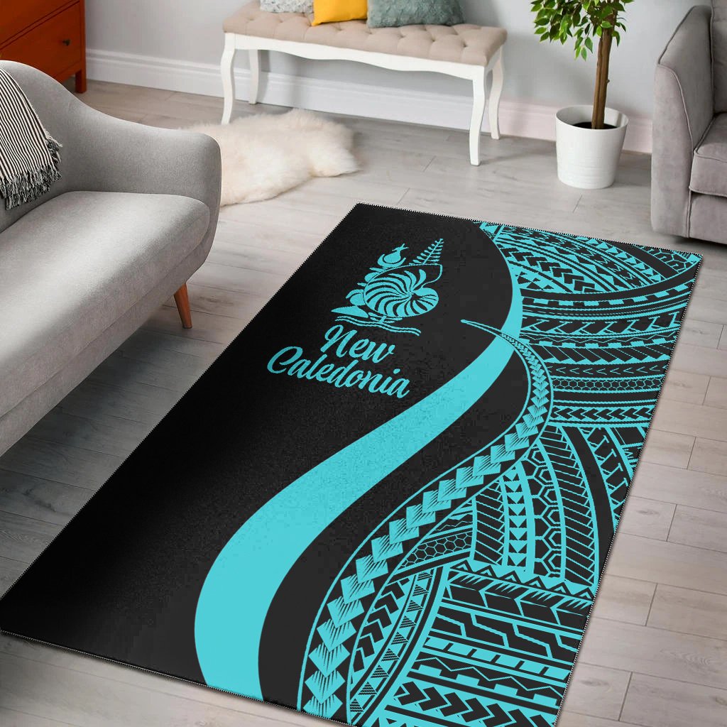 New Caledonia Area Rug - Turquoise Polynesian Tentacle Tribal Pattern