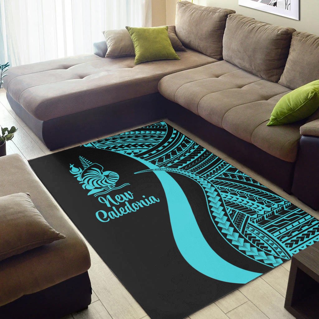 New Caledonia Area Rug - Turquoise Polynesian Tentacle Tribal Pattern