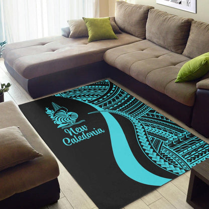 New Caledonia Area Rug - Turquoise Polynesian Tentacle Tribal Pattern