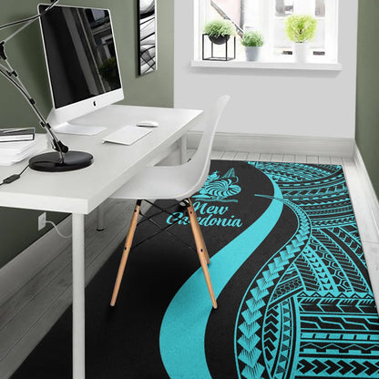 New Caledonia Area Rug - Turquoise Polynesian Tentacle Tribal Pattern