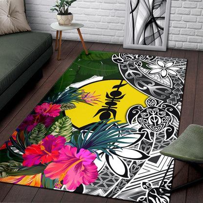 New Caledonia Area Rug White - Turtle Plumeria Banana Leaf