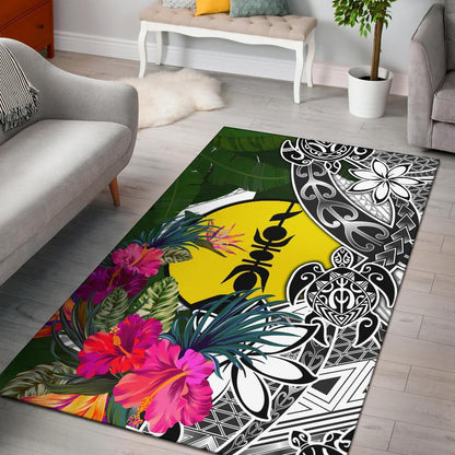 New Caledonia Area Rug White - Turtle Plumeria Banana Leaf