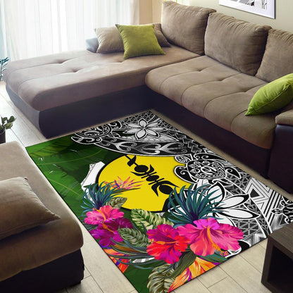 New Caledonia Area Rug White - Turtle Plumeria Banana Leaf