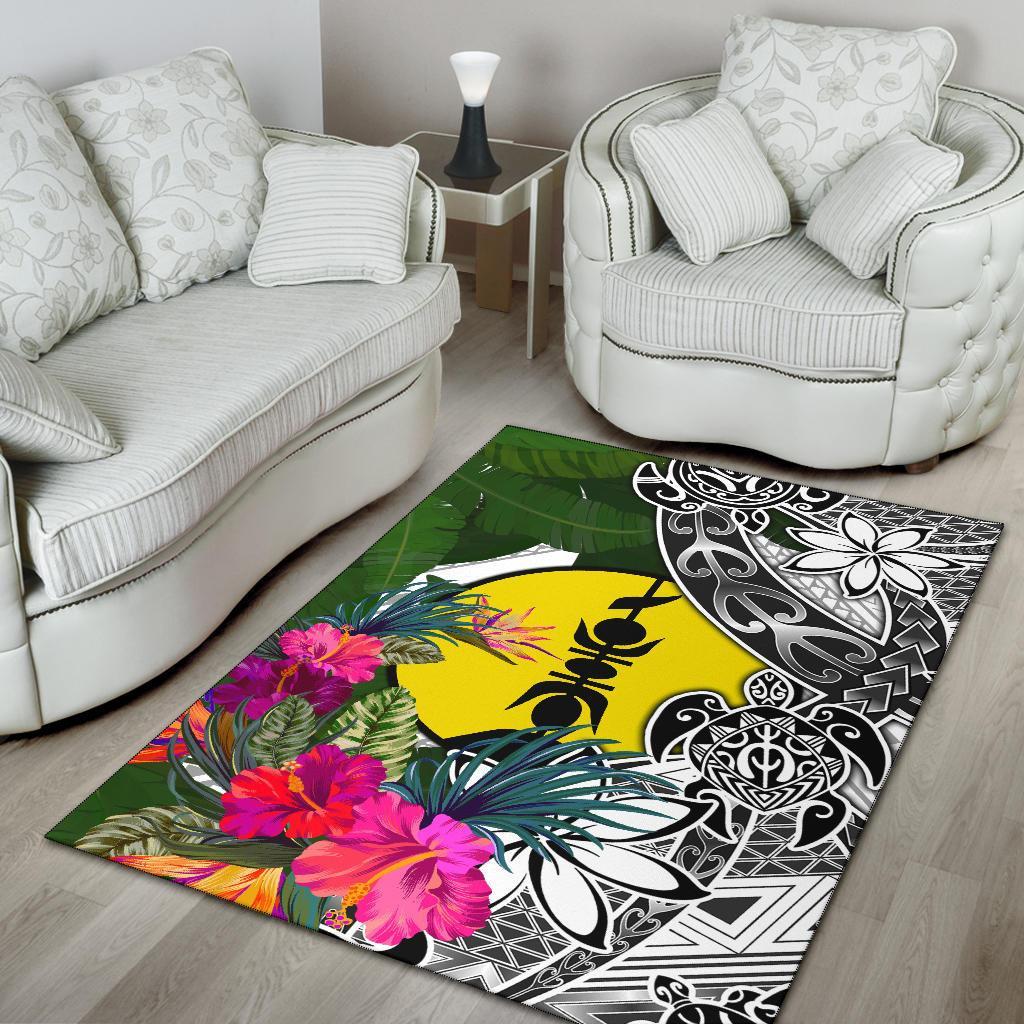 New Caledonia Area Rug White - Turtle Plumeria Banana Leaf