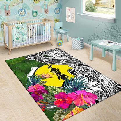 New Caledonia Area Rug White - Turtle Plumeria Banana Leaf