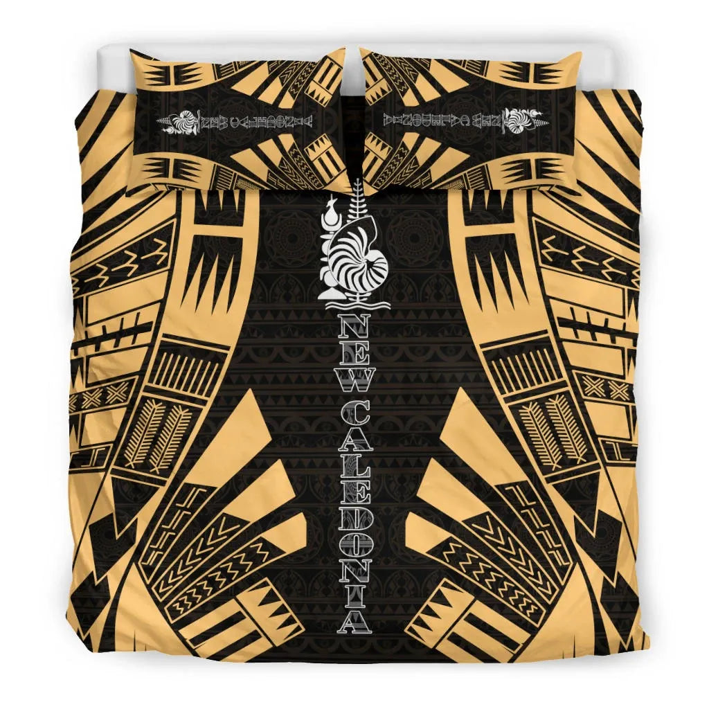 New Caledonia Duvet Cover Set - Polynesian Tattoo Gold