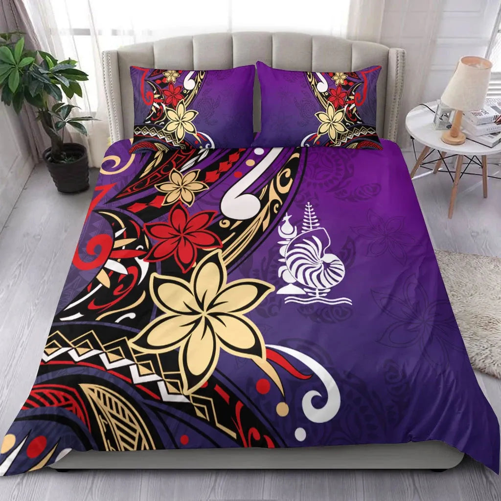 New Caledonia Bedding Set - Tribal Flower With Special Turtles Purple Color