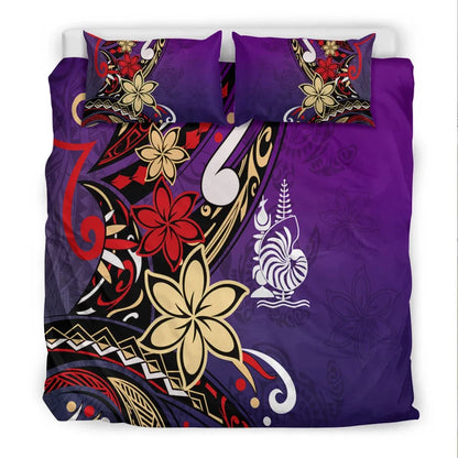 New Caledonia Bedding Set - Tribal Flower With Special Turtles Purple Color