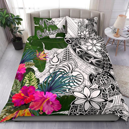 New Caledonia Bedding Set White - Turtle Plumeria Banana Leaf Crest