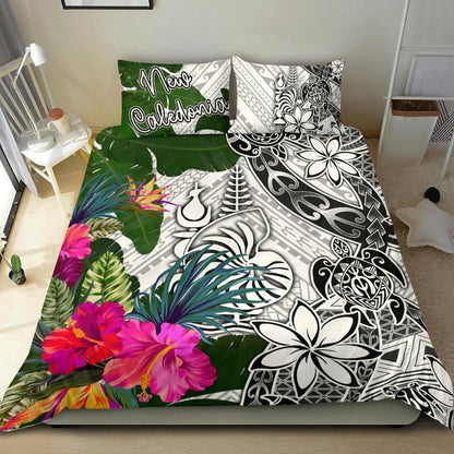 New Caledonia Bedding Set White - Turtle Plumeria Banana Leaf Crest