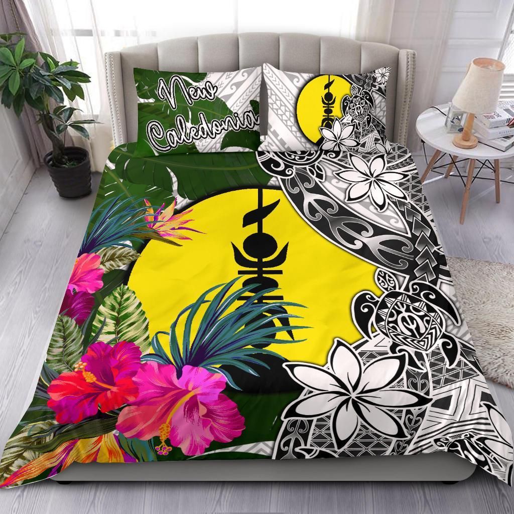 New Caledonia Bedding Set White - Turtle Plumeria Banana Leaf