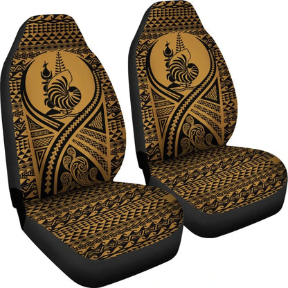 New Caledonia Car Seat Cover - New Caledonia Coat Of Arms Polynesian Tattoo Gold