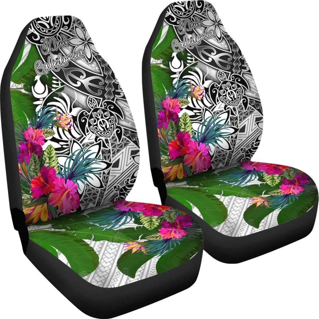 New Caledonia Car Seat Covers White - Turtle Plumeria Banana Leaf Crest
