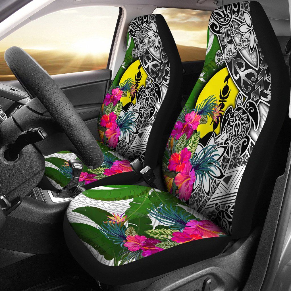 New Caledonia Car Seat Covers White - Turtle Plumeria Banana Leaf