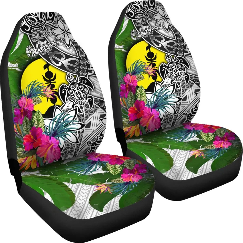 New Caledonia Car Seat Covers White - Turtle Plumeria Banana Leaf
