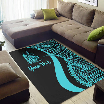 New Caledonia Custom Personalised Area Rug - Turquoise Polynesian Tentacle Tribal Pattern