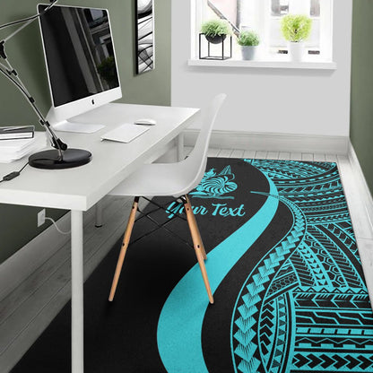New Caledonia Custom Personalised Area Rug - Turquoise Polynesian Tentacle Tribal Pattern