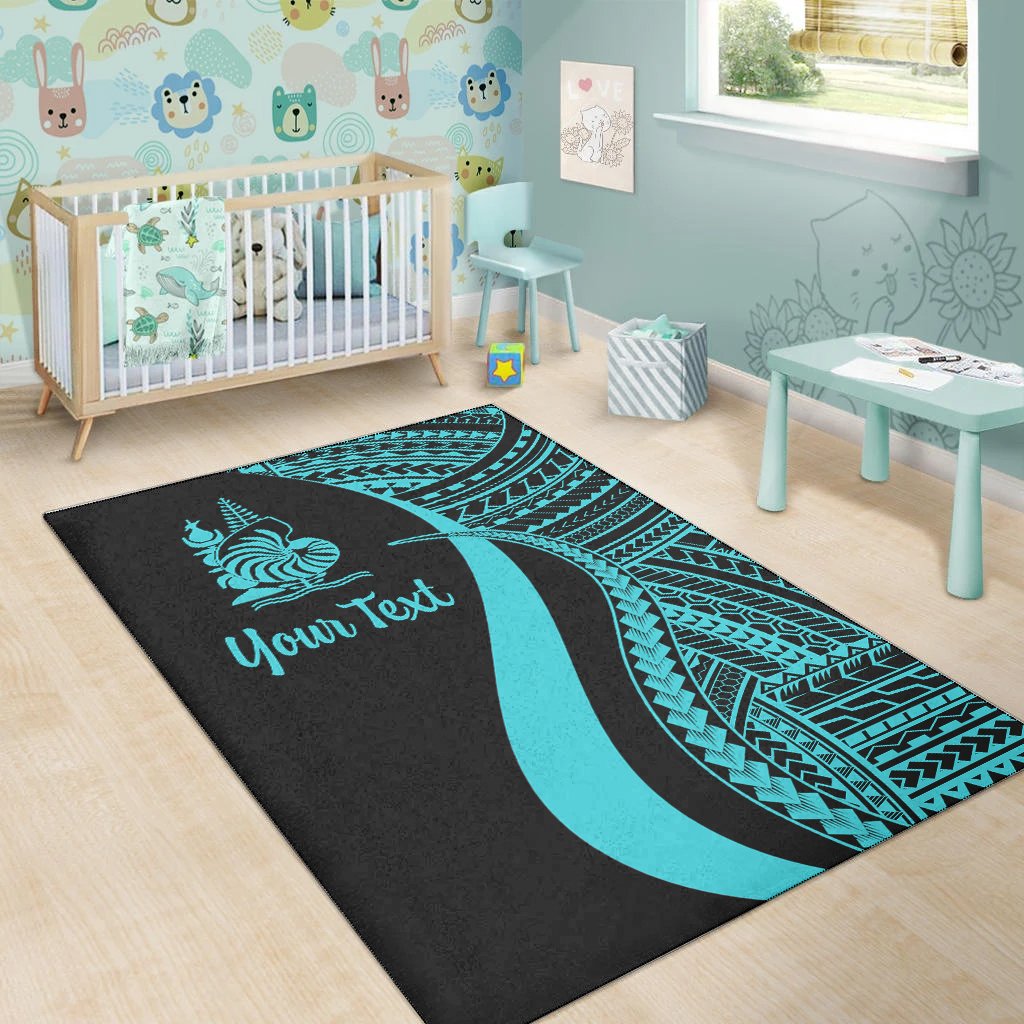 New Caledonia Custom Personalised Area Rug - Turquoise Polynesian Tentacle Tribal Pattern