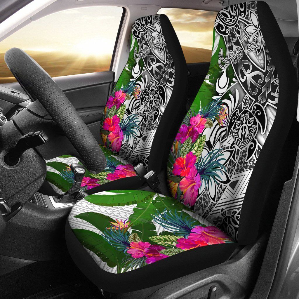 New Caledonia Custom Personalised Car Seat Covers White - Turtle Plumeria Banana Leaf Crest