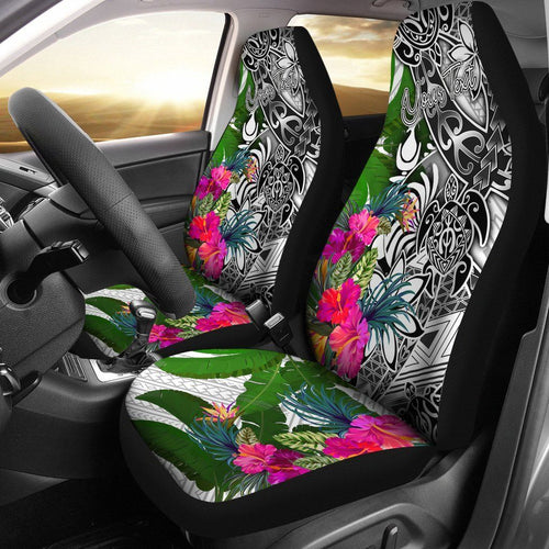 New Caledonia Custom Personalised Car Seat Covers White - Turtle Plumeria Banana Leaf Crest