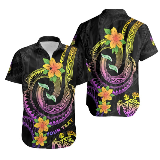 New Caledonia Custom Personalised Short Sleeve Shirt - Plumeria Flowers with Spiral Patterns